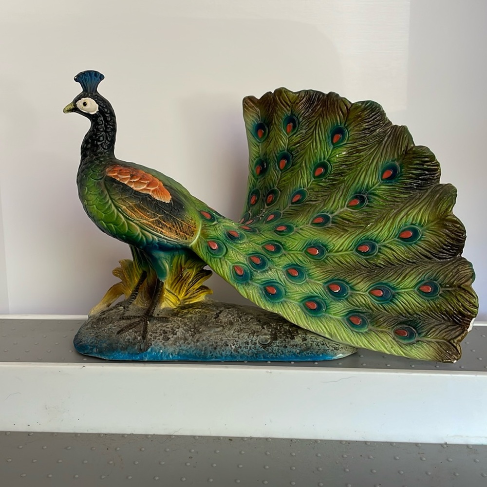 Ceramic Peacock bird rainbow house home decor figurine.